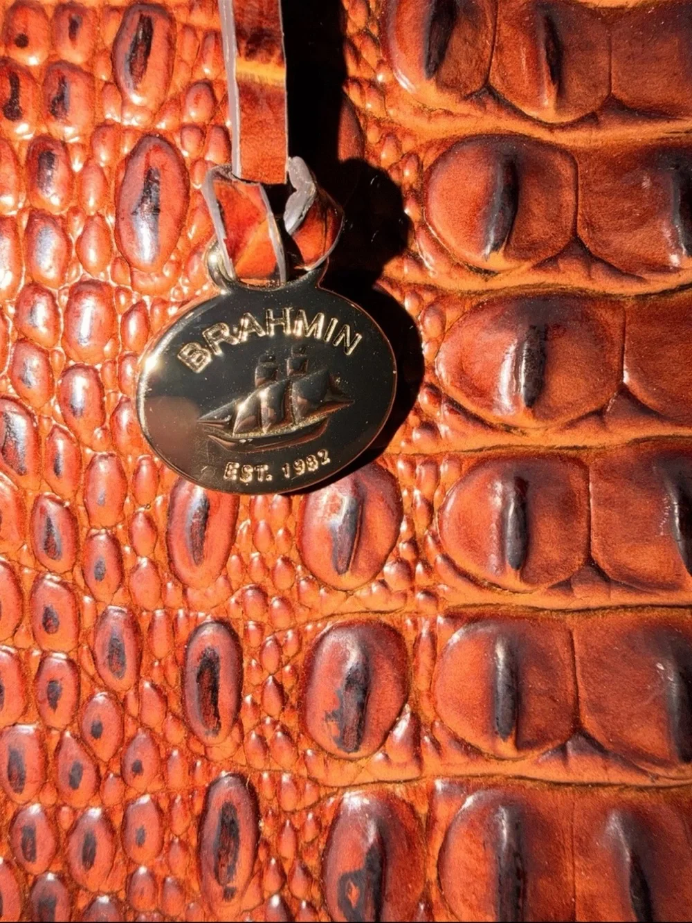 Brahmin Croc-Embossed Satchel in Cognac
